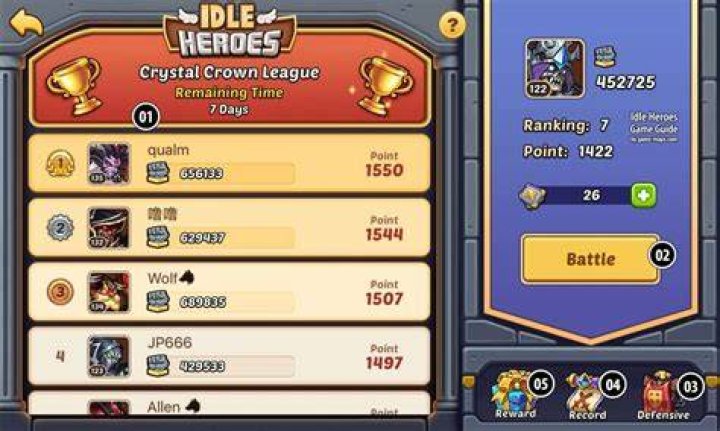 Crystal Crown League Arena in Idle Heroes