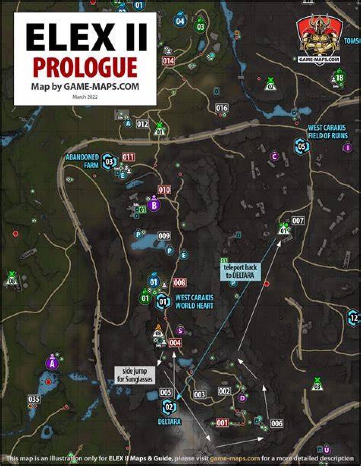 Map for ELEX II with location of Teleporters