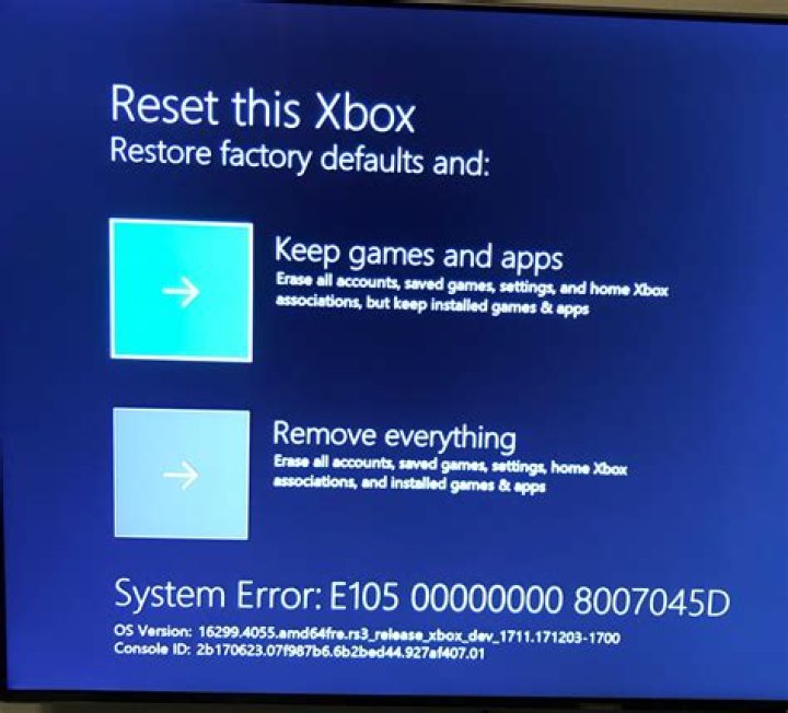 system error xbox e105