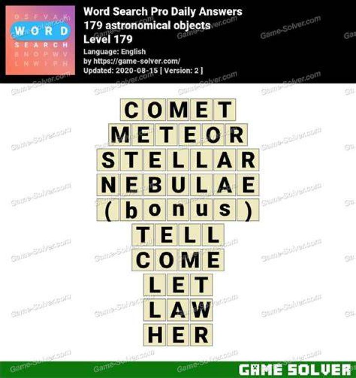 Word Search Pro 179 astronomical objects Answers Word Search Pro 179 astronomical objects Answers