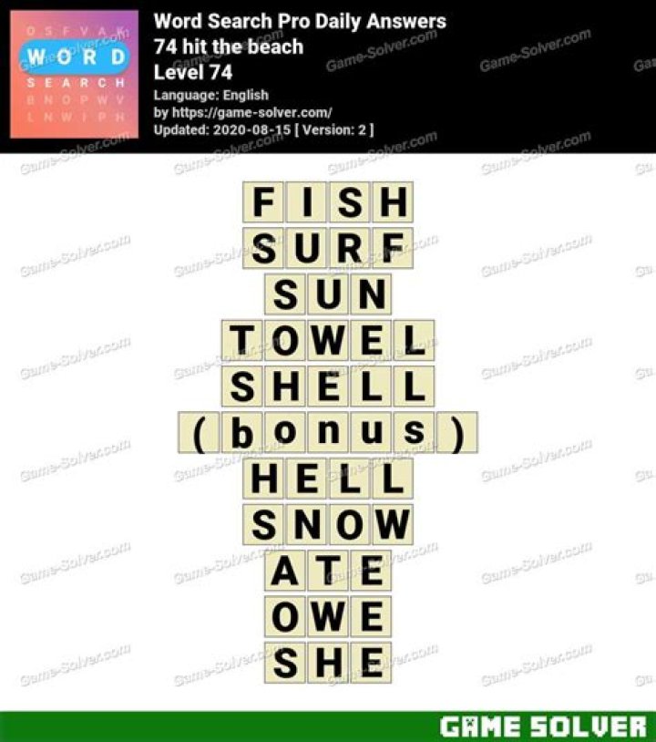Word Search Pro 74 hit the beach Answers
