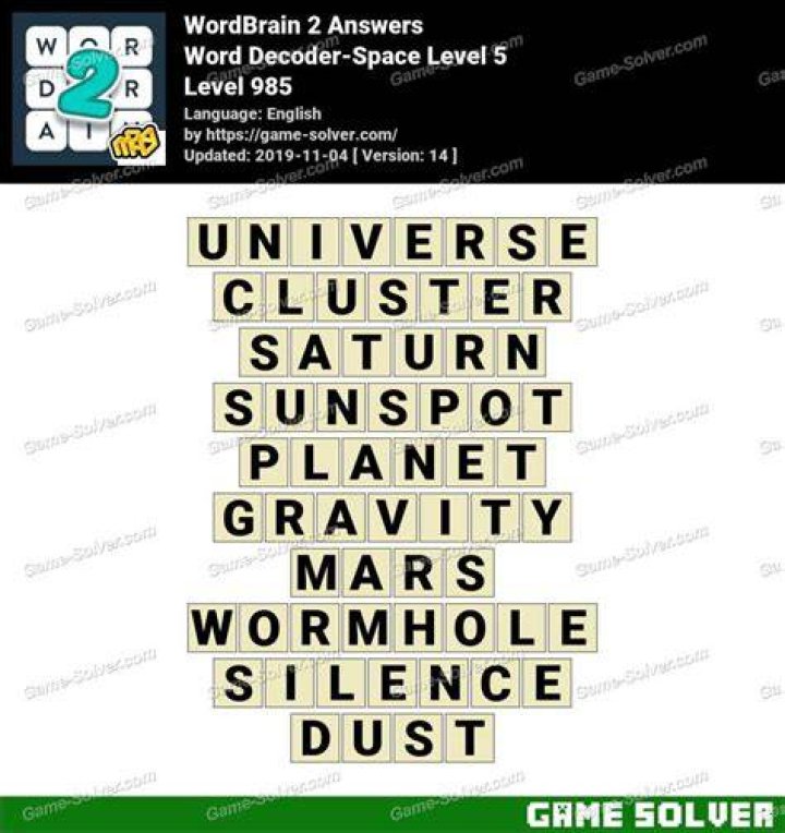WordBrain 2 Word Decoder-Space Level 2 Answers